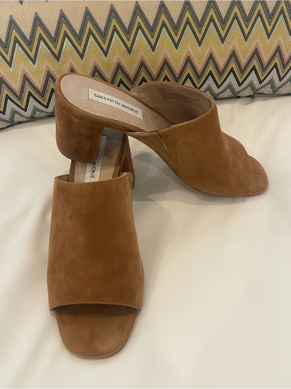 Saks Fifth Avenue Tan Suede Open-Toe Slide Mules
